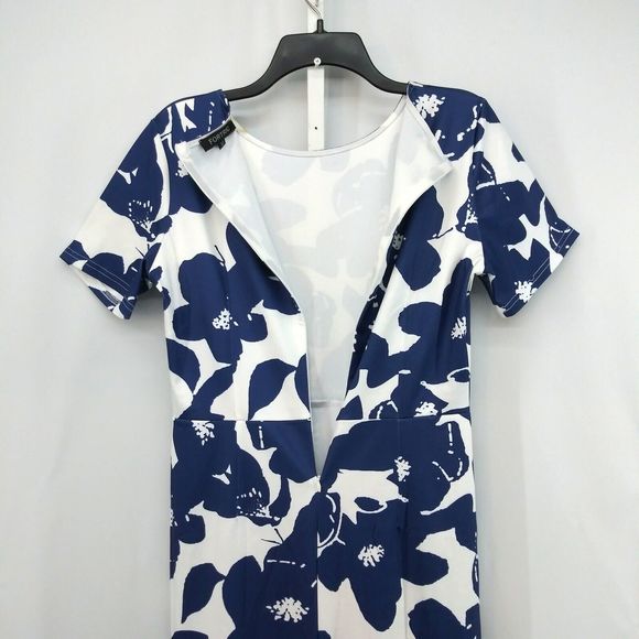 Fortric Dress Womens Size M Blue White Floral Pattern Short Sleeve Zip Back Midi - Picture 3 of 8